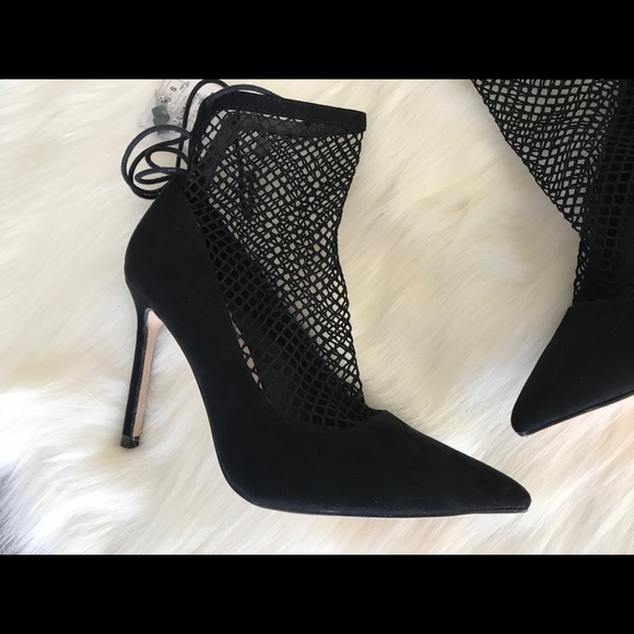 Zara High Heels Black Mesh Lace Up Size 6 - Picture 5 of 8